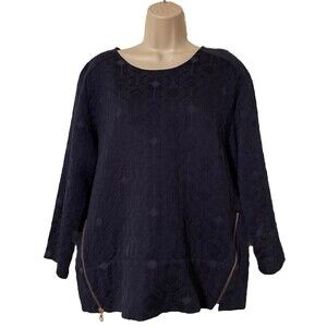 J Crew Women’s Sz 10 Textured Diamond Patterned Top Blouse Gold Tone Side Zip
